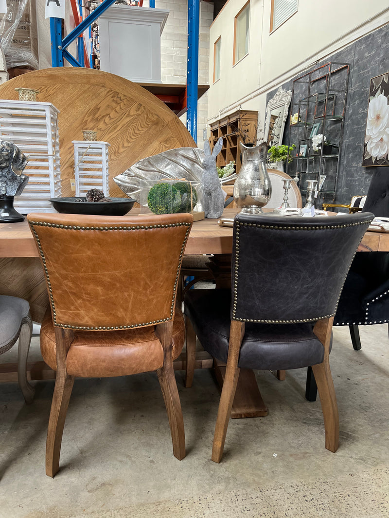 Top Grain Leather French Dining Chair / Oak Legs- Cocoa