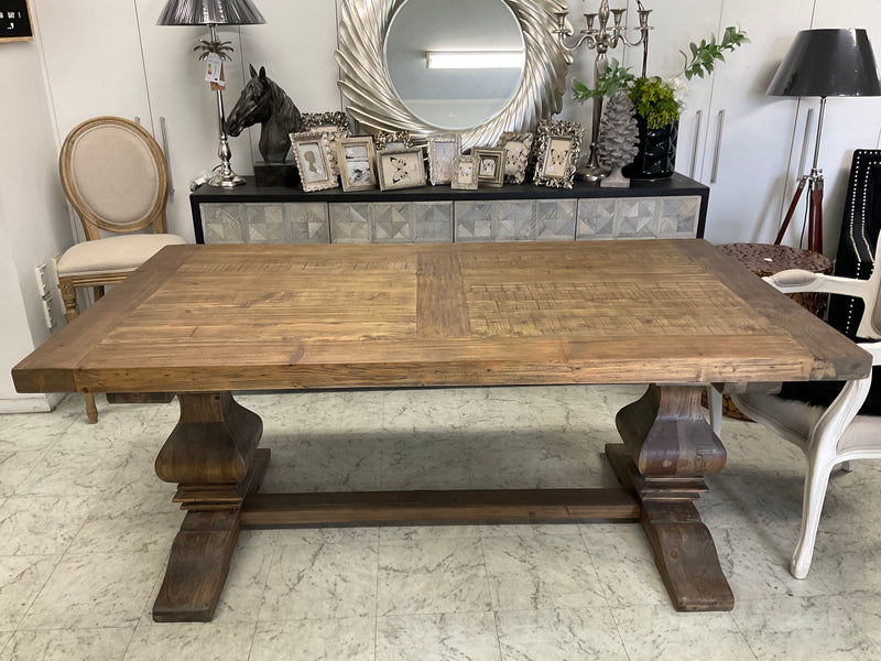 1.8-2.4m Extended  Wood Trestle Dining Table/ Natural Base