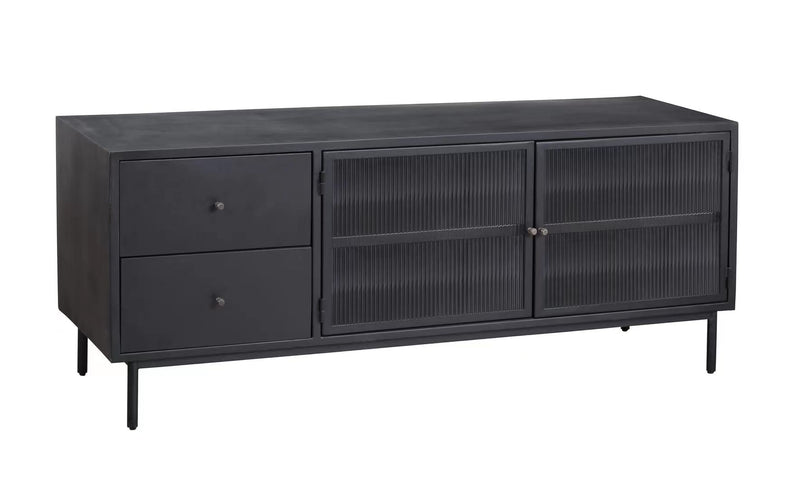 Zoie Industrial Loft Glass / Black Iron TV Table