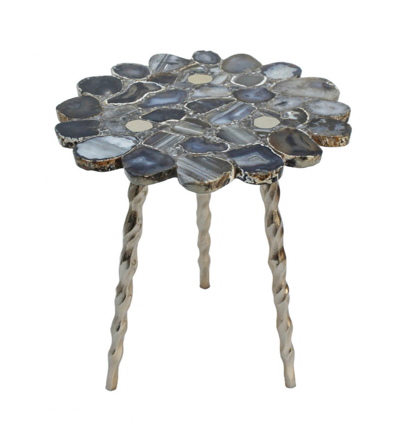 Black Agate side table with Brass Inlay /Tri Legs