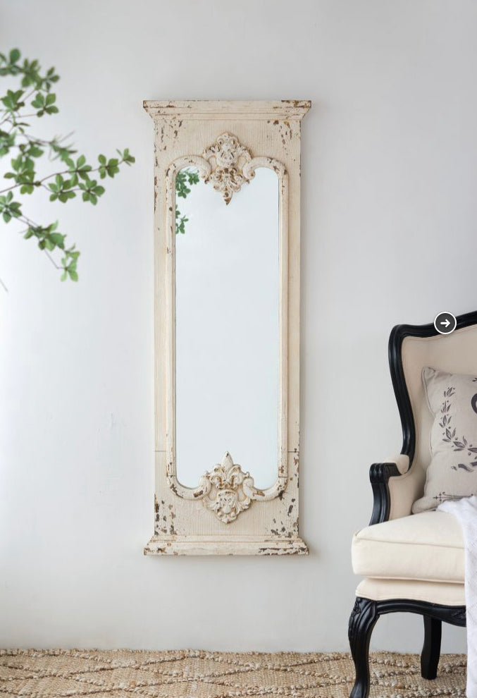 Wood Distressed White Mirror