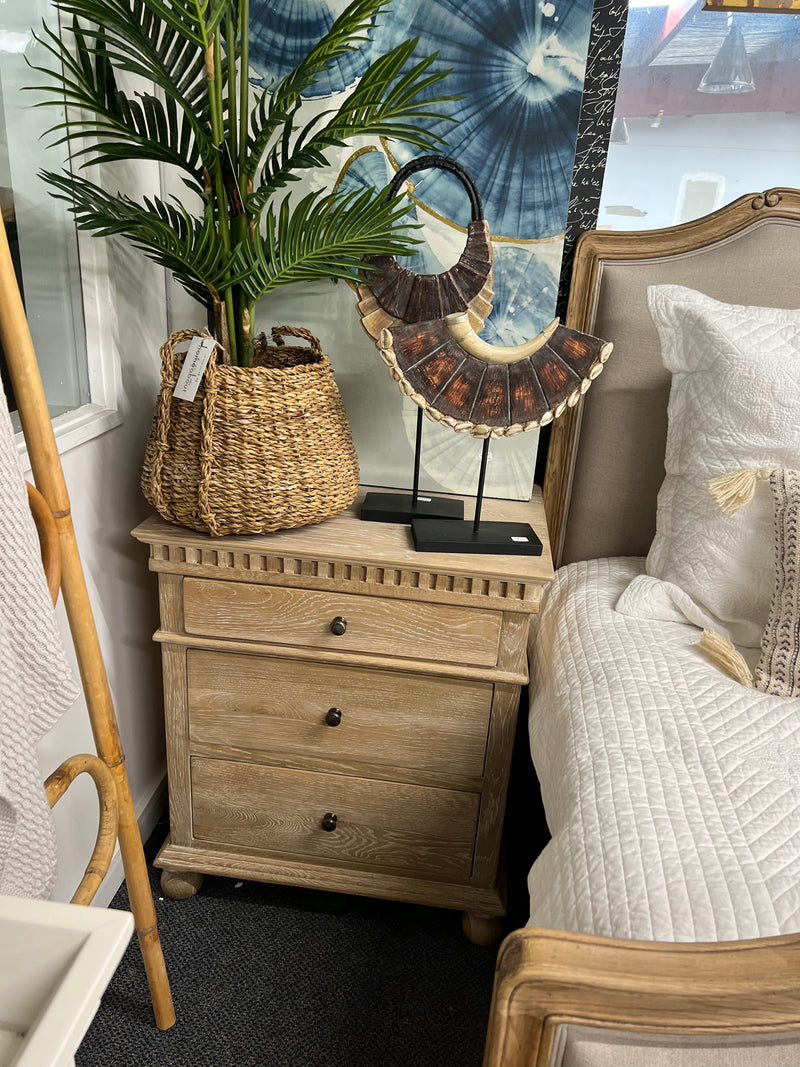 Maison French Country--Large  3 drawer bed side table-Light OAK