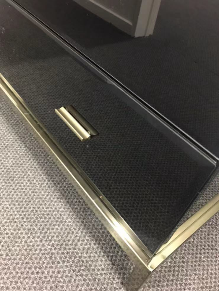 Mercury Black Glass and Antique Brass 3 Drawer Chest