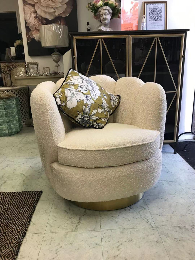 Modern Classic Ivory Upholstered Swivel Occasional Arm Chair