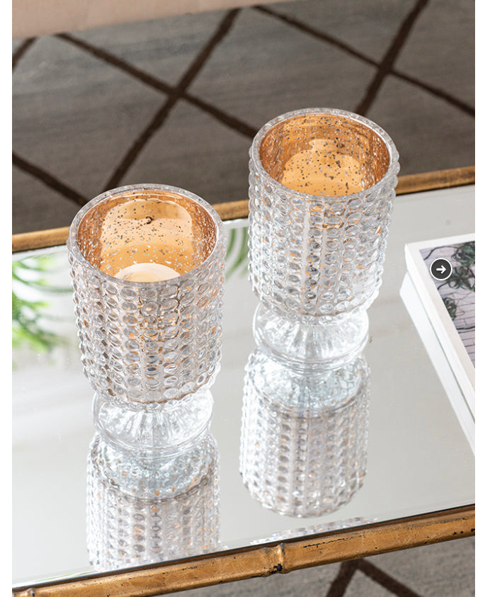 Hobnail Glass Hurricane/Rose Gold Mercury Interior