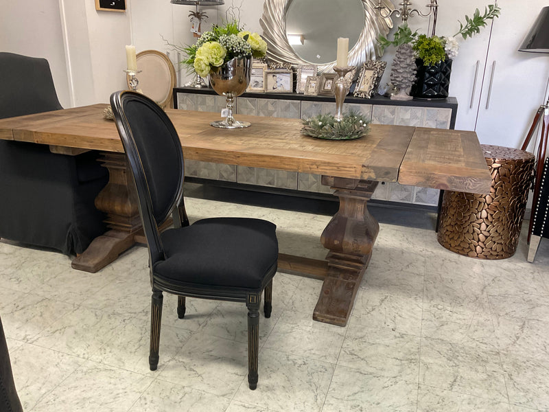 1.8-2.4m Extended  Wood Trestle Dining Table/ Black Base