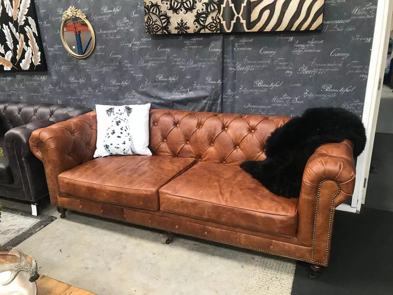 Top Grain Leather Chesterfield 3 seater in Cocoa