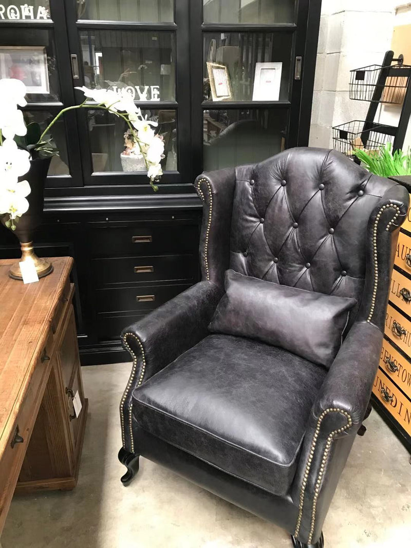 Top Grain Leather Wingback Chair