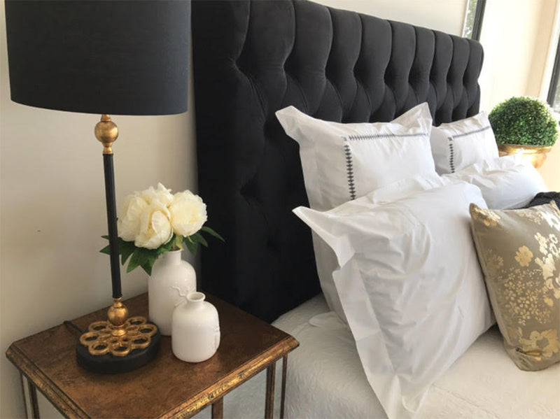 King/ Buttoned 150cm H Black Velvet Headboard