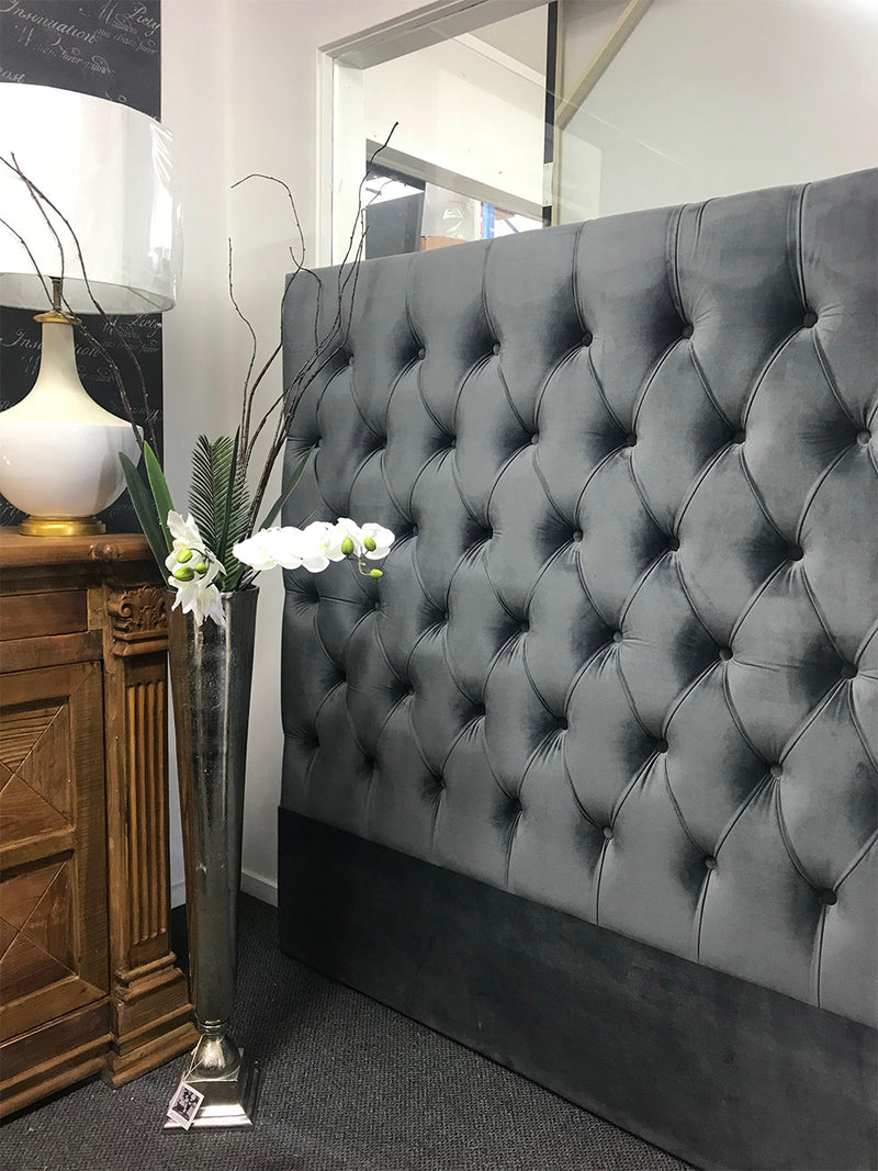 Superking/ Buttoned Charcoal Velvet  Headboard