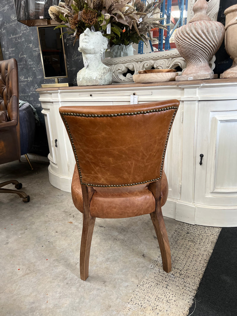 Top Grain Leather French Dining Chair / Oak Legs- Cocoa