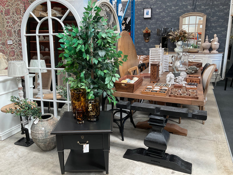 2.4-3.3m Reclaimed Wood Trestle Dining Table/ Black Base