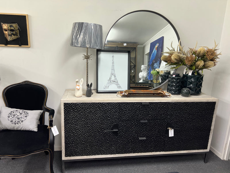 Maxine Chip Carved OAK/ Iron Black Sideboard
