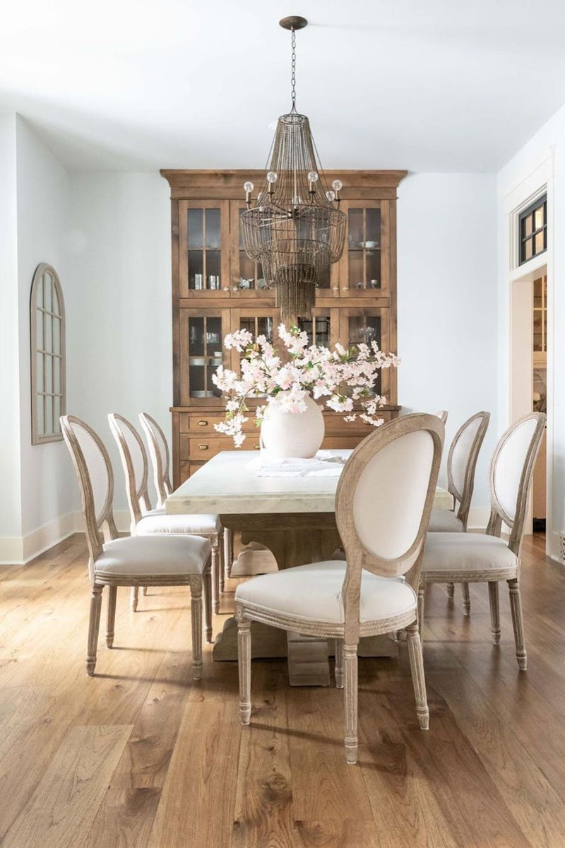 French Country Oval Aubergine Linen  Oak Dining Chair