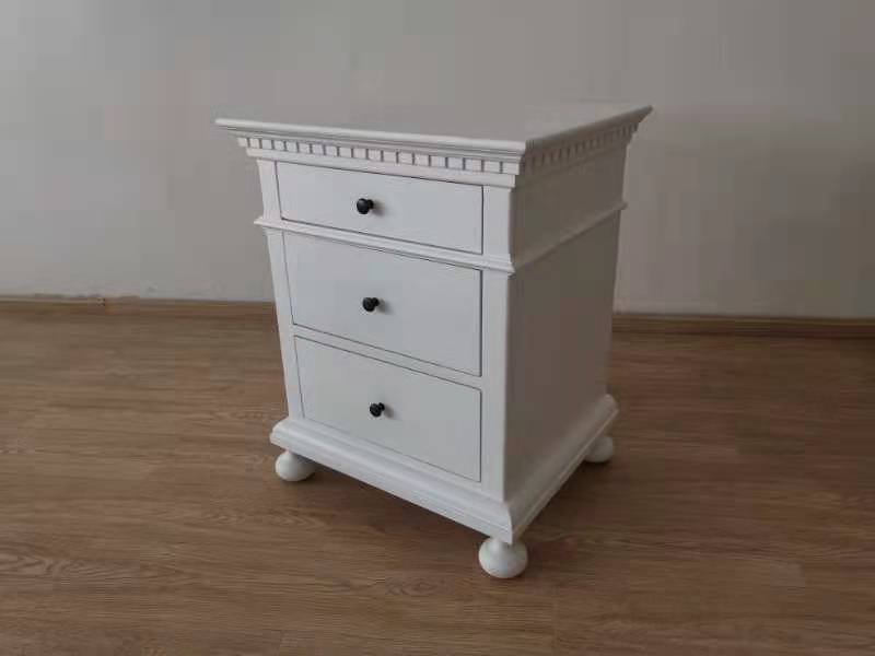 French Country 3 drawers Bedside table White