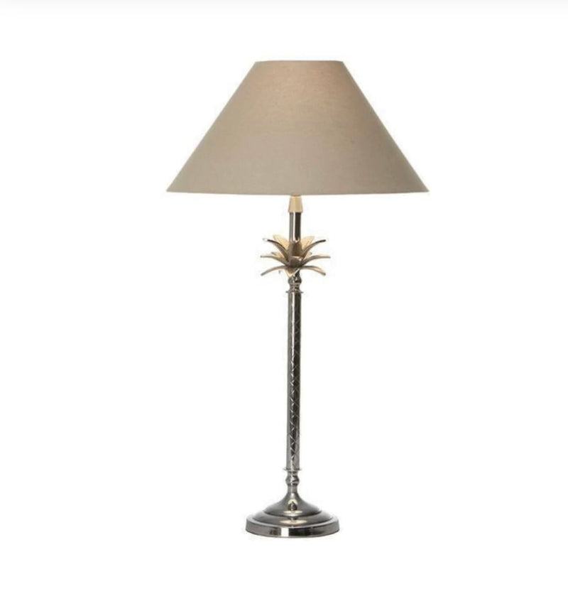 NICKEL PALM LAMP W/TAUPE SHADE