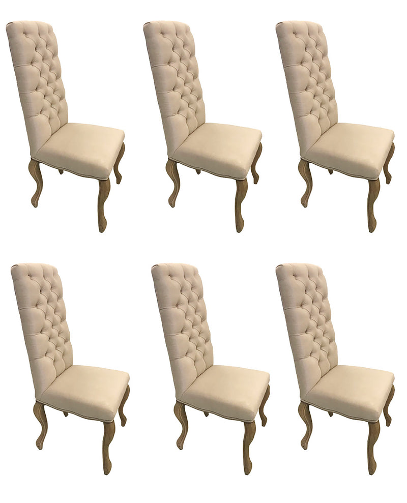Package 6 Avignon French Country Tufted Back Oak Linen Dining Chairs