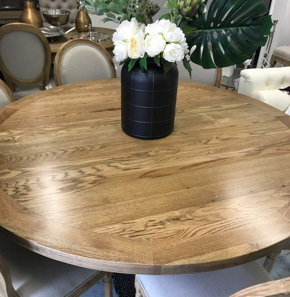 French Country Solid Oak Wood Dining Table--Round
