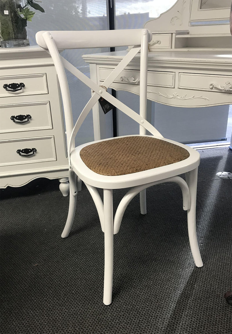 Metal Cross Back Oak Dining Chair in white