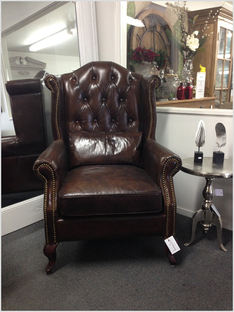 Top Grain Leather Wingback Chair