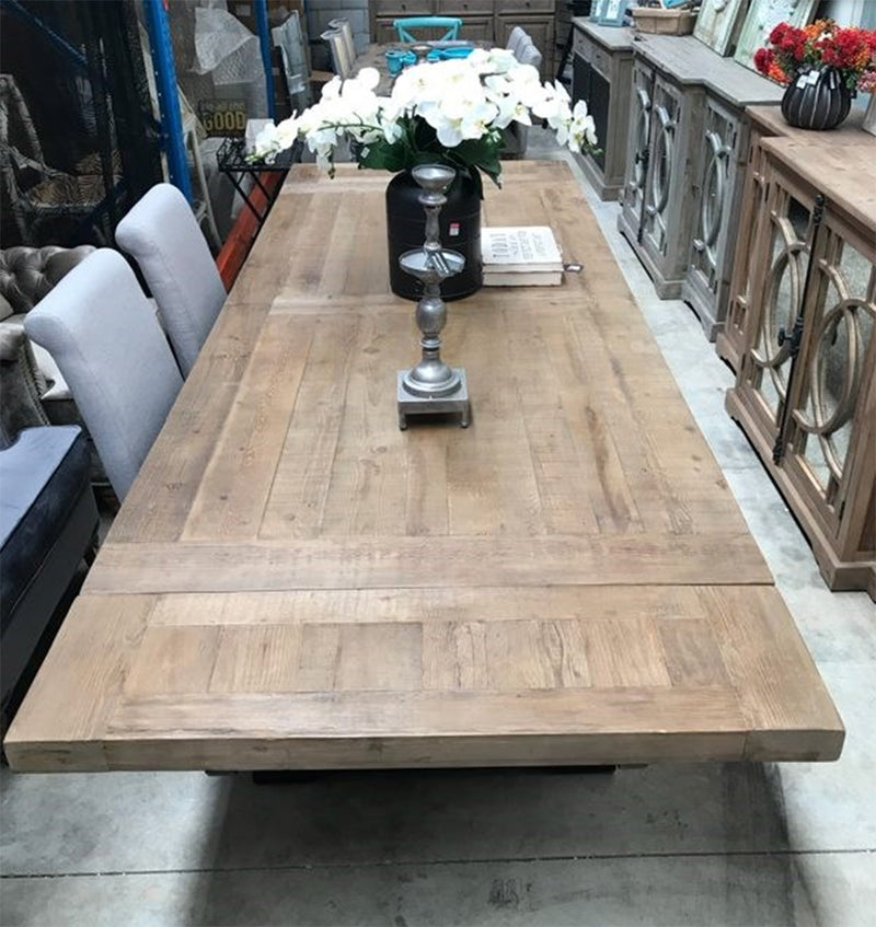 2.4-3.3m Reclaimed Wood Trestle Dining Table/ Black Base