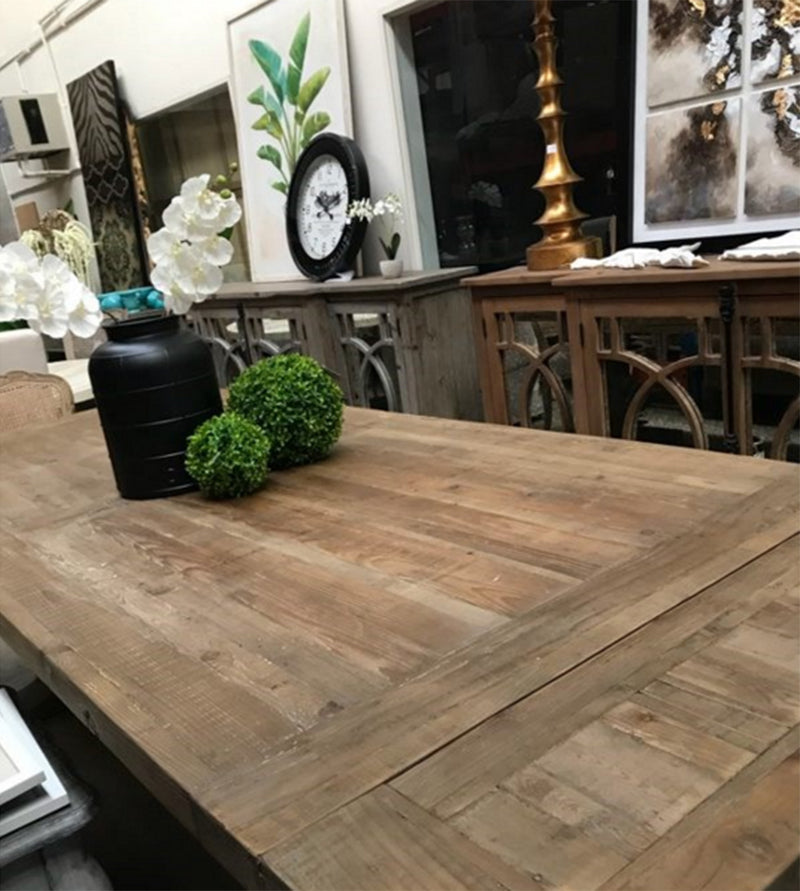 2.4-3.3m Reclaimed Wood Trestle Dining Table/ Black Base
