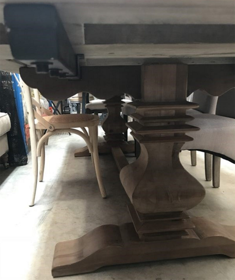 2.4-3.3m Reclaimed Wood Trestle Dining Table/ Black Base