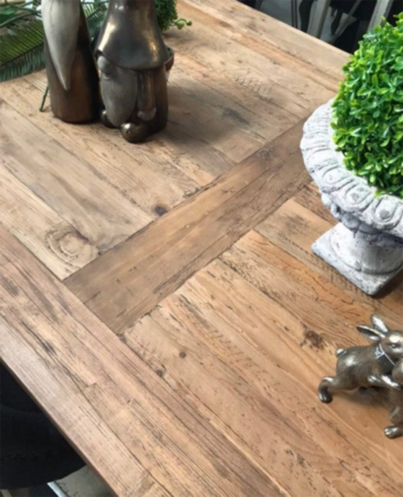 2.4-3.3m Reclaimed Wood Trestle Dining Table/ Black Base