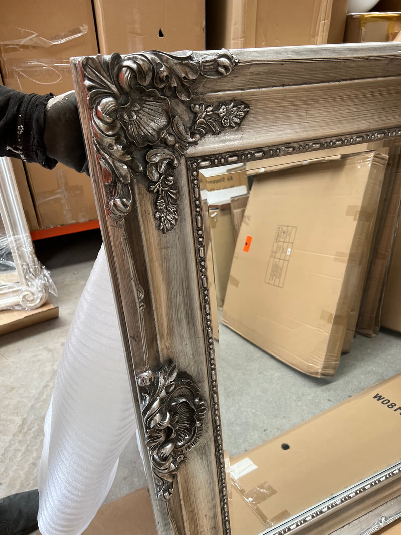 ORNATE BEVELLED MIRROR – ANTIQUE SILVER 2.2 m High