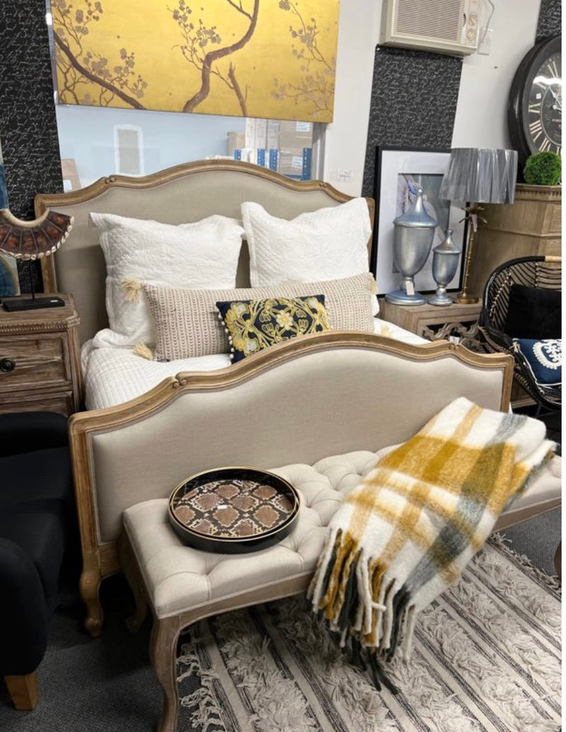 Jorma French Country Oak Frame Upholstered King  Size Bed