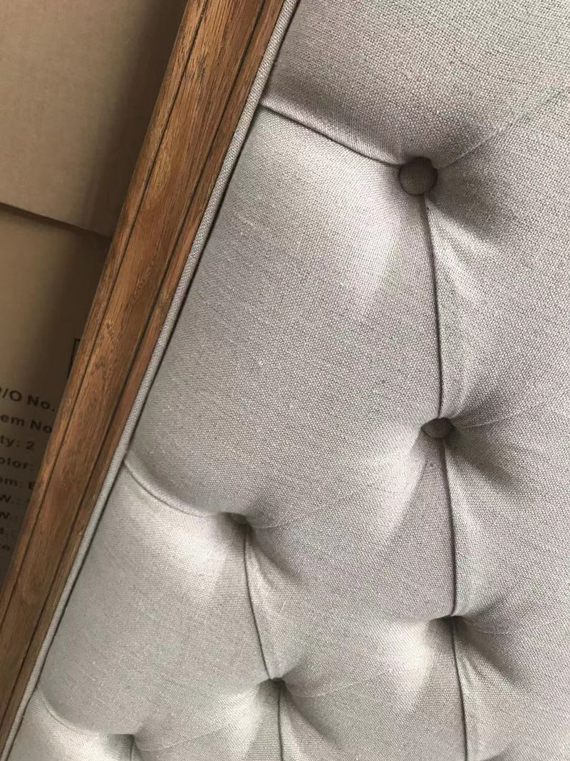 Superking/French Villa Beige Linen Button  Headboard/Oak frame
