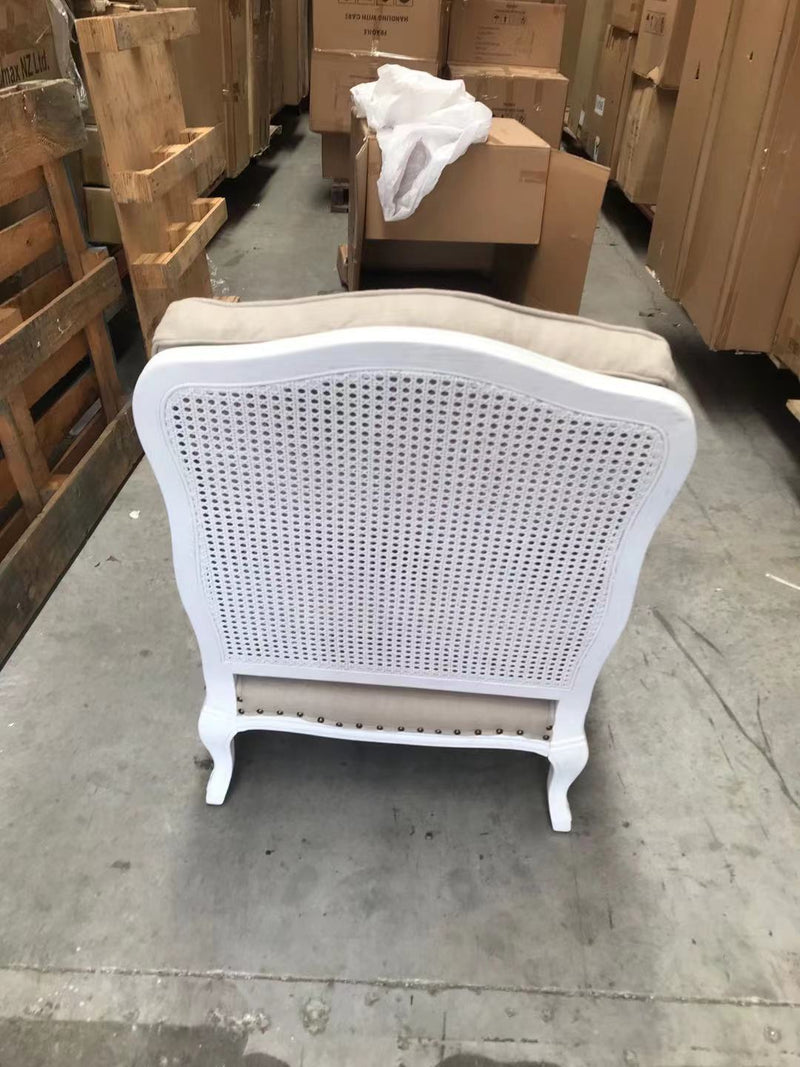 SASHA French Style Bergere Armchair/ White OAK/ Rattan/ Beige