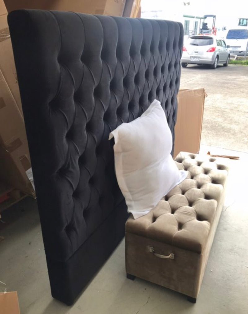King/ Buttoned 150cm H Black Velvet Headboard