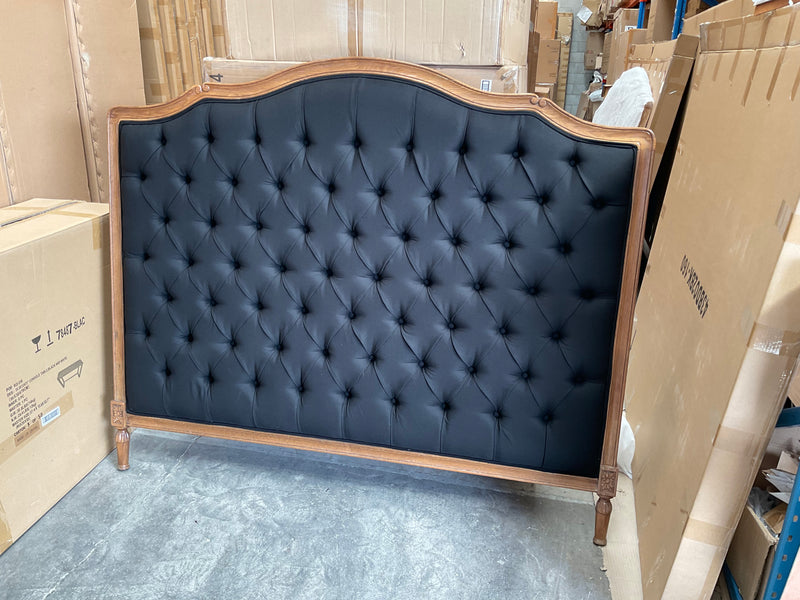 King/ French Villa headboard Black Linen/OAK