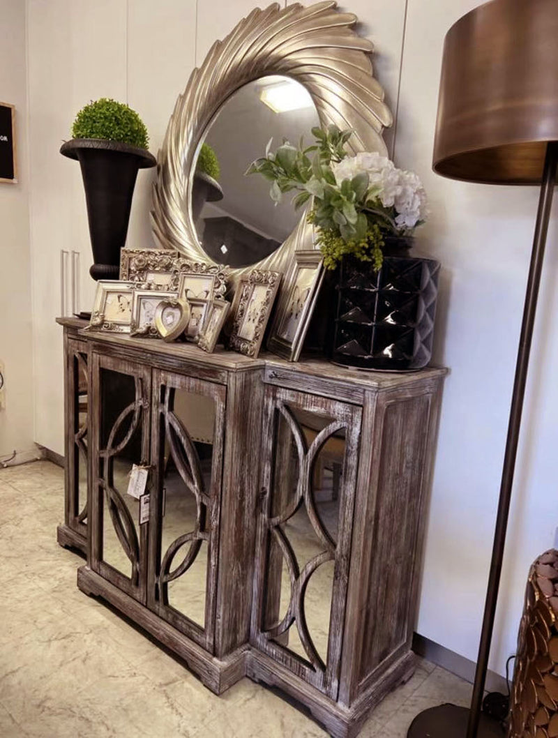 Galloway 4 Door Rustic Wood and Mirror Sideboard