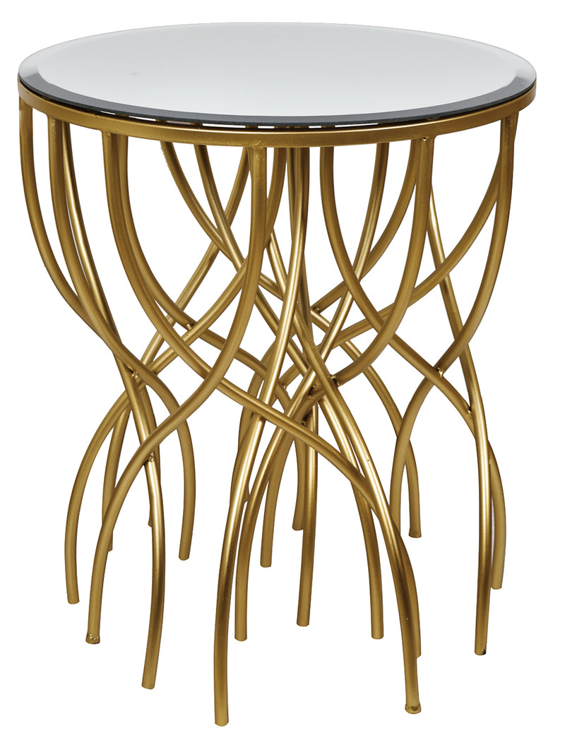 Clearance/ Gold Squiggly leg Beveled Metal & Mirror Side Table