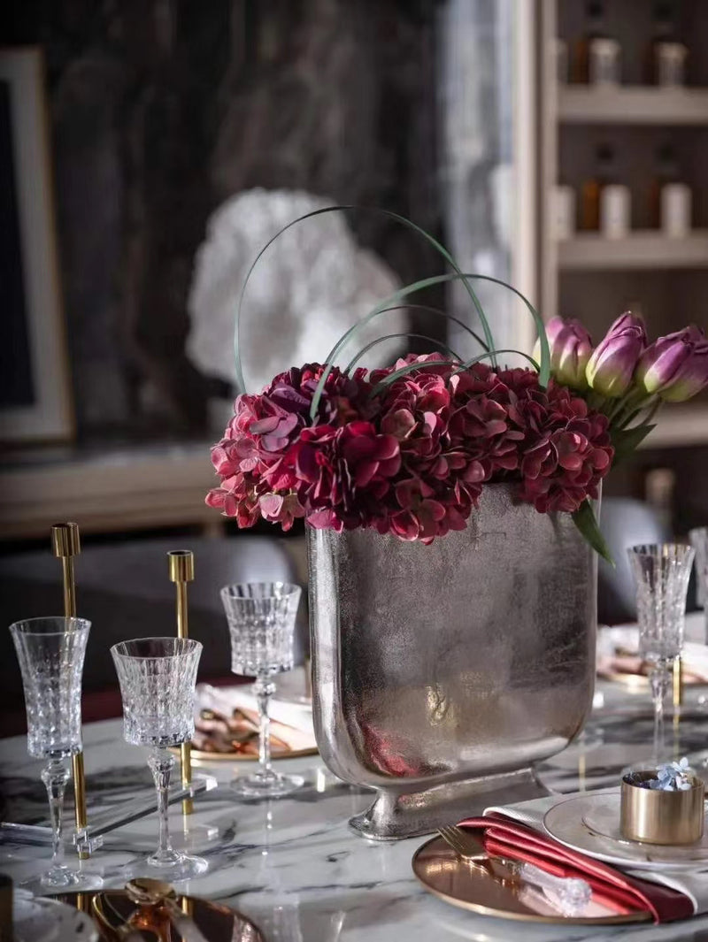 Aluminium Silver Flat Vase