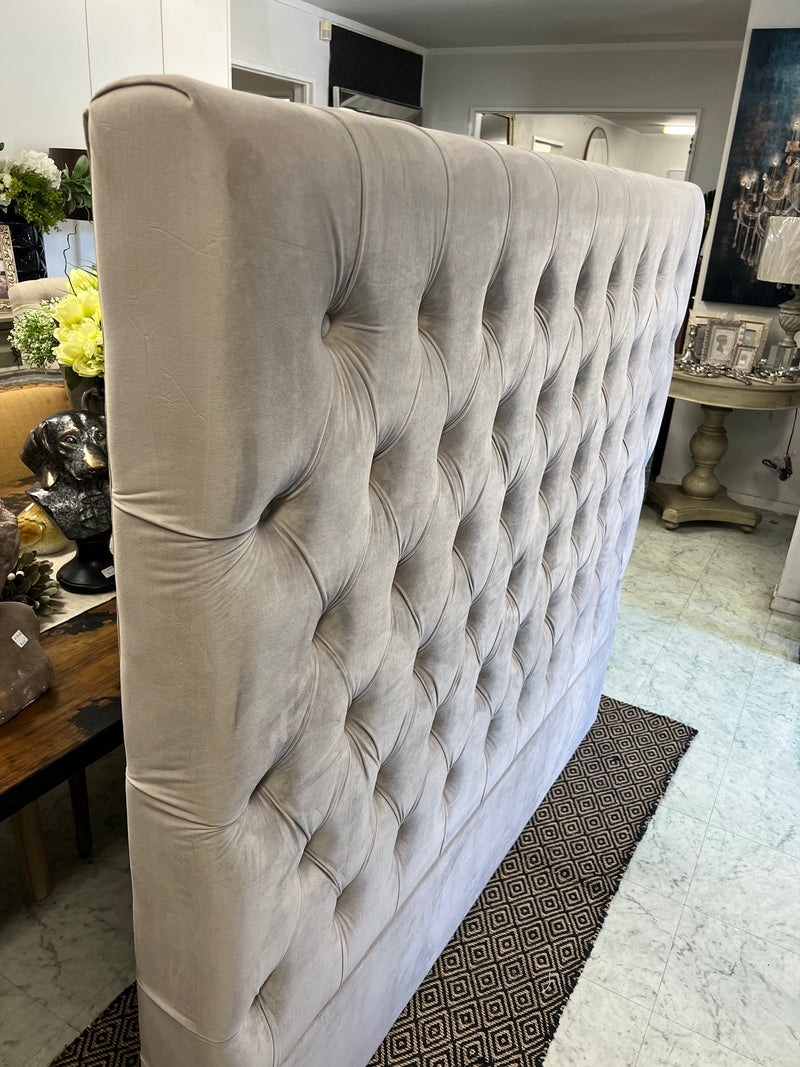Queen/ Button Mushroom Velvet 150cm H  Headboard