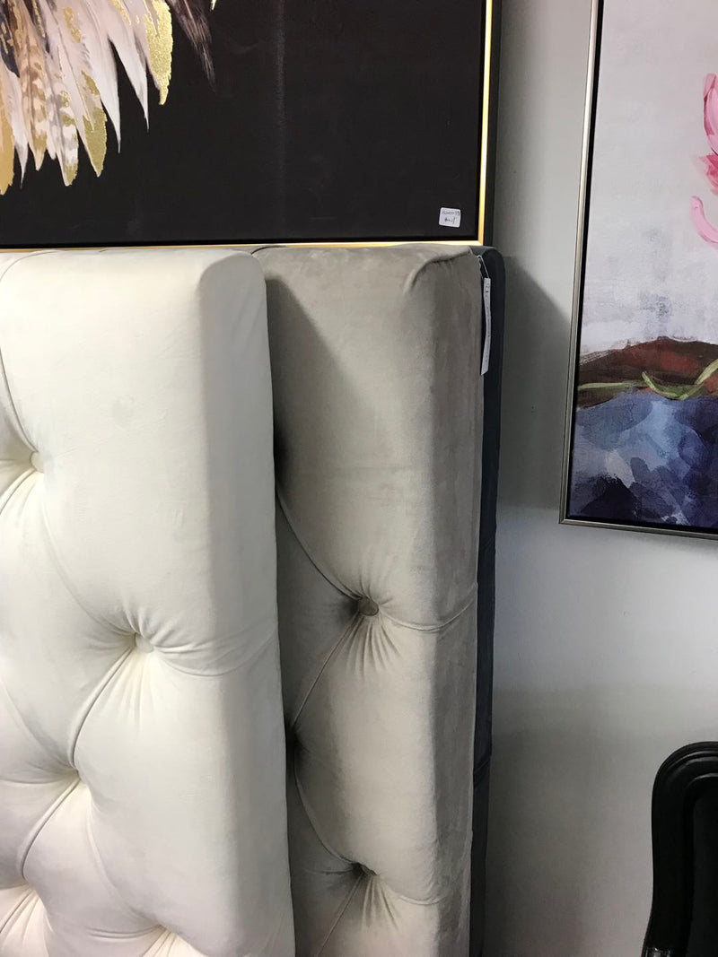 Superking/ Buttoned Pearl White Velvet Headboard  150cmH
