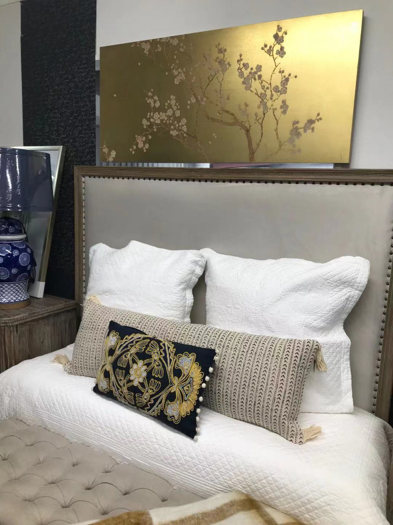 Superking/Maison French Country  OAK Headboard 150cm H/ Latte Velvet