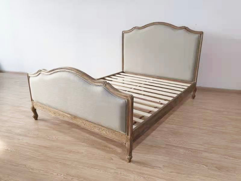 French Country Oak Frame Upholstered Queen Size Bed