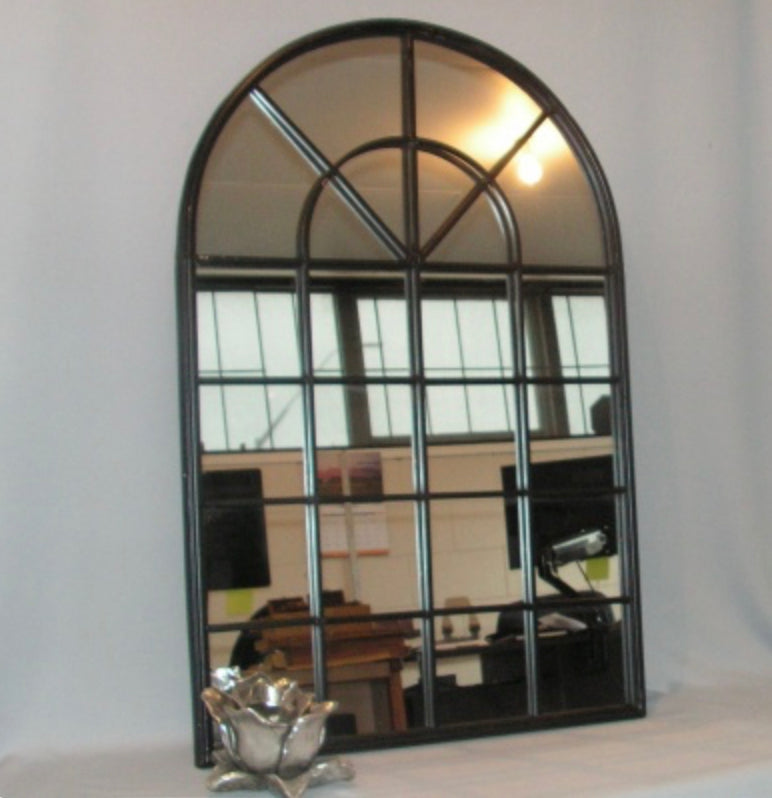 Metal Church Window Mirror Black/Broken