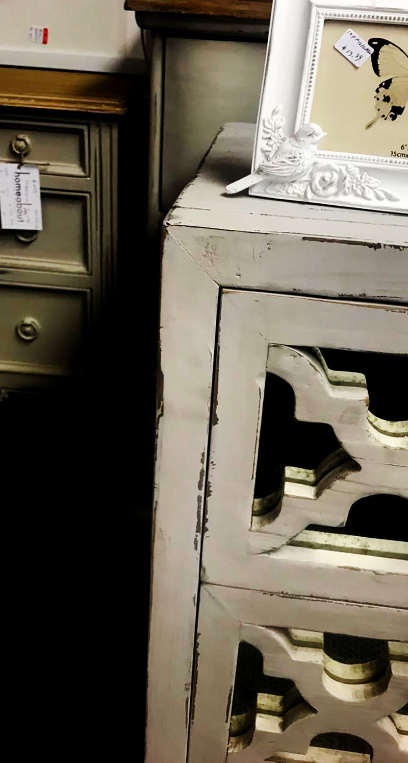 Mirrored/Wood 2 Drawer Bedside Antique White