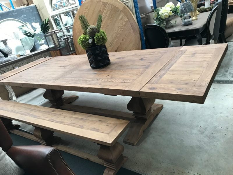 2.4-3.3m Reclaimed Wood Trestle Dining Table/ Black Base