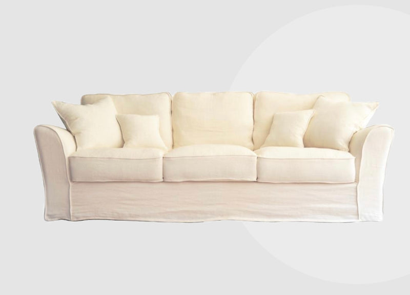 Deauville SlipCover Sofa White 100% Belgium linen