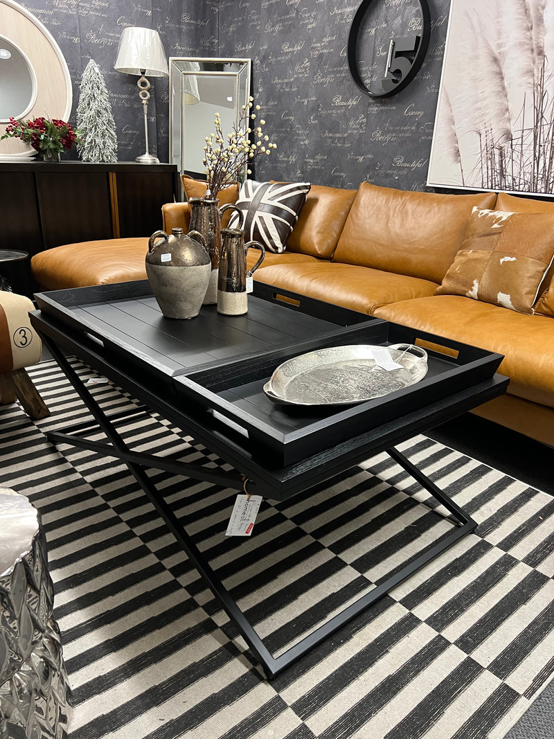 CHICAGO COFFEE TABLE BLACK WITH CROSSED METAL FRAMEHi