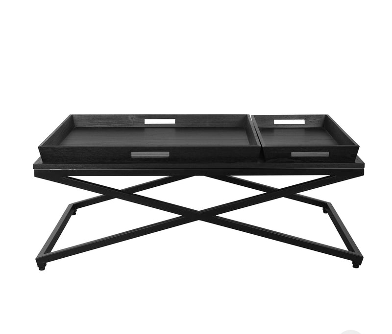 CHICAGO COFFEE TABLE BLACK WITH CROSSED METAL FRAMEHi