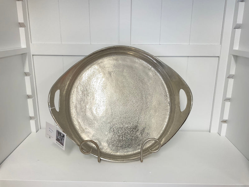 Aluminium Silver Round Tray W / Handles