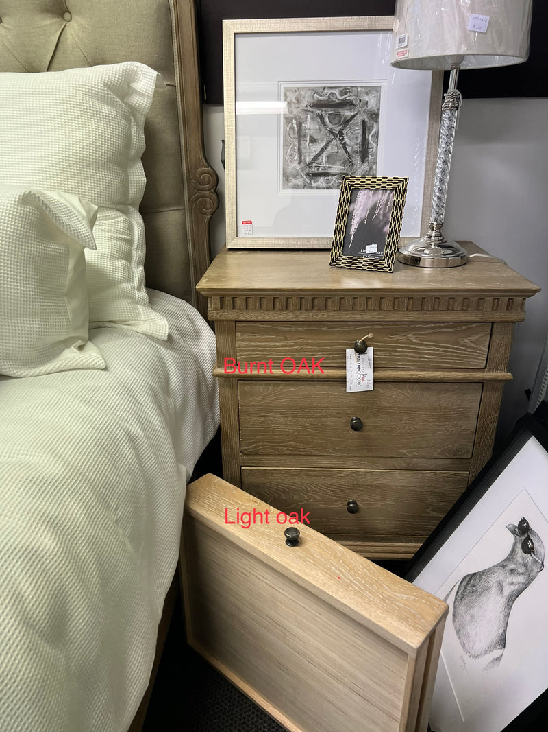 Maison French Country-- 3 drawer bed side table-Burnt OAK