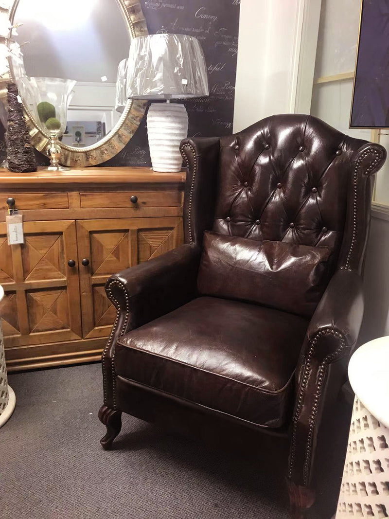 Top Grain Leather Wingback Chair